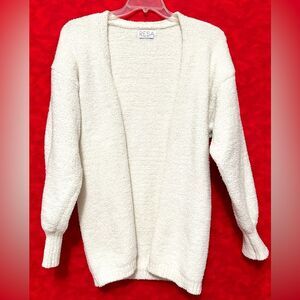 RESA Fuzzy Warm Open Cardigan Sweater Jacket Cream Beige XS